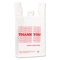 Barnes Paper Company Plastic Thank-You T-Sack, Thank You - Have a Nice Day Labeling, Cut-Out Handles, 4" x 6" x 15", White/Red, 2,000/Carton (6415THYOU)