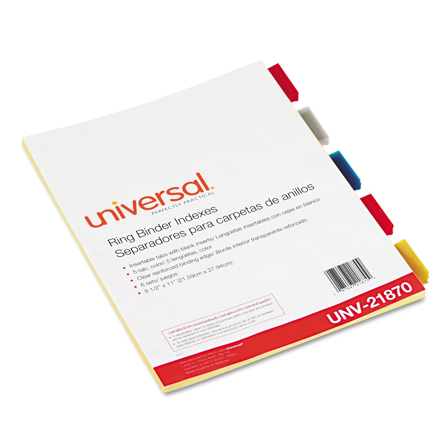 Universal Insertable Tab Index, 5-Tab, 11 x 8.5, Buff, Assorted Tabs, 6 Sets (21870)