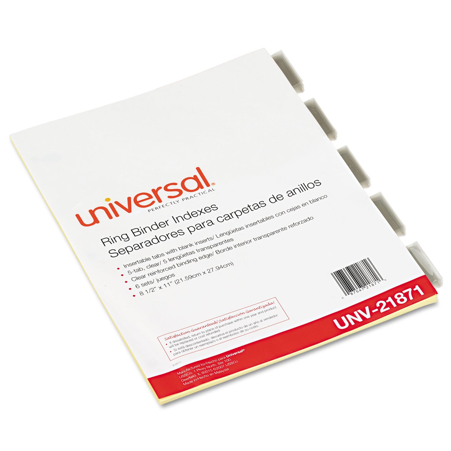 Universal Insertable Tab Index, 5-Tab, 11 x 8.5, Buff, Clear Tabs, 6 Sets (21871)