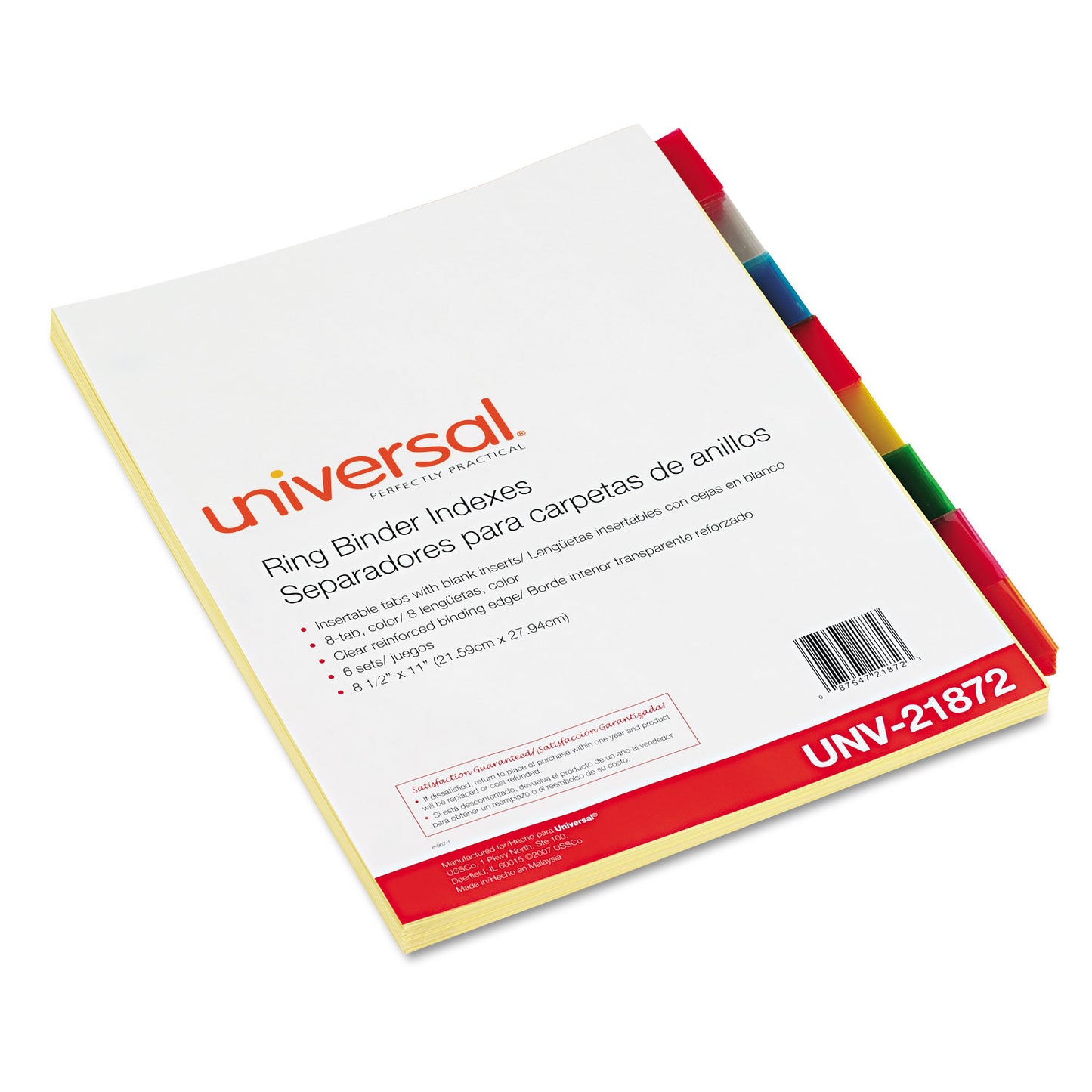 Universal Insertable Tab Index, 8-Tab, 11 x 8.5, Buff, Assorted Tabs, 6 Sets (21872)