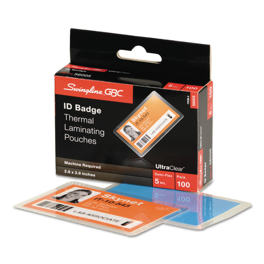 GBC UltraClear Thermal Laminating Pouches, 5 mil, 3.88" x 2.63", Gloss Clear, 100/Box (56005)