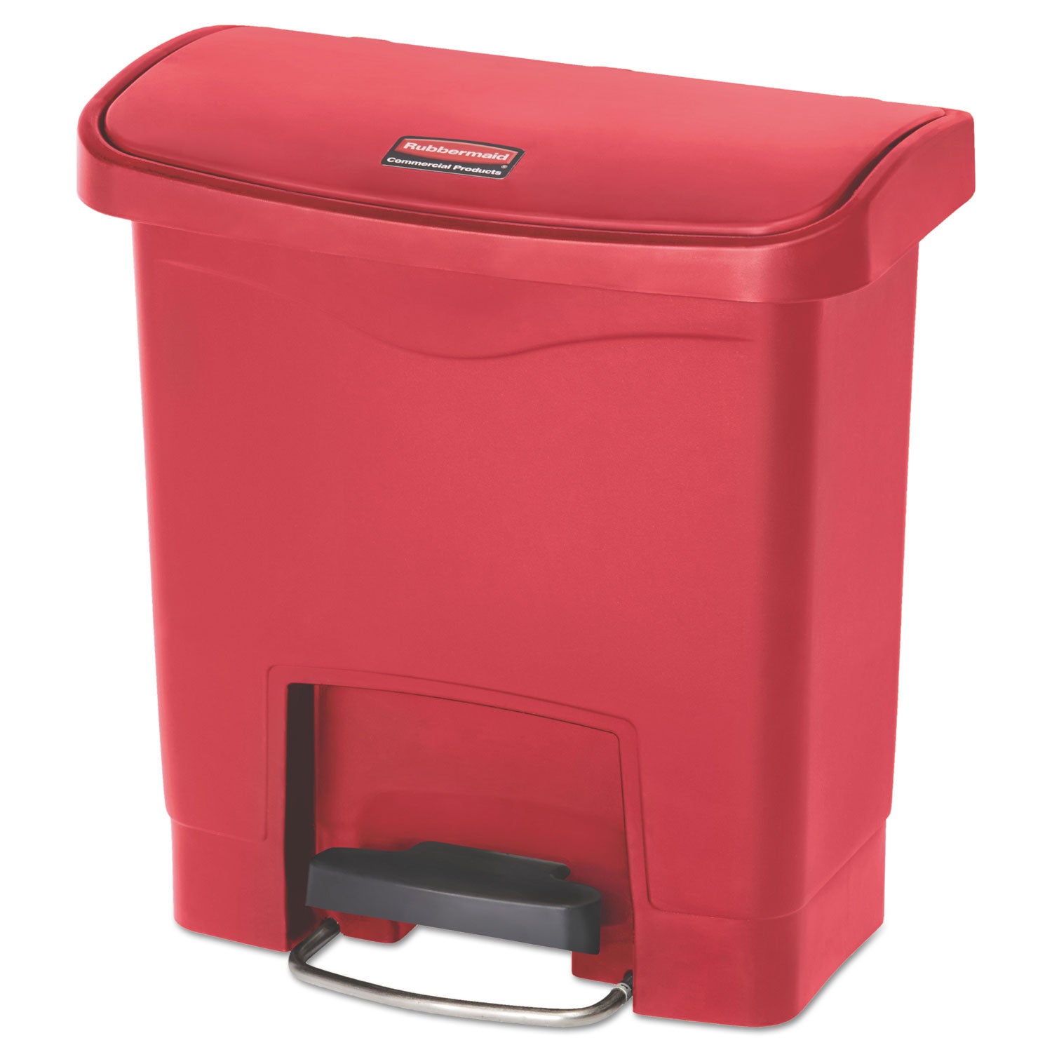 Rubbermaid Commercial Slim Jim Streamline Resin Step-On Container, Front Step Style, 4 gal, Polyethylene, Red (1883563)