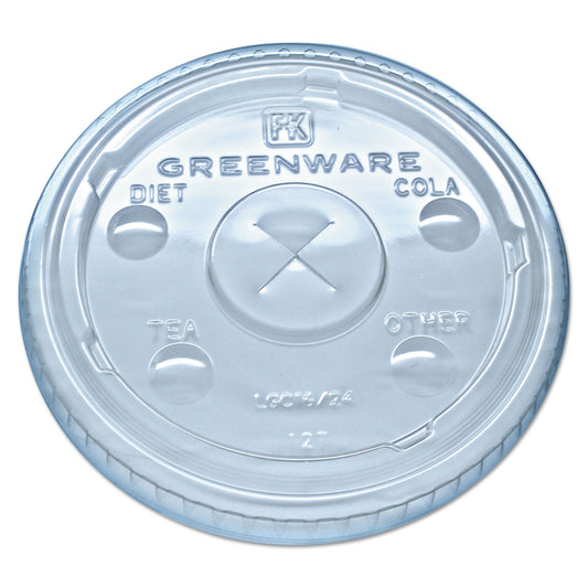 Fabri-Kal Greenware Cold Drink Lids, Fits 16 oz, 18 oz, 24 oz Cups, X-Slot, Clear, 1,000/Carton (LGC1624)