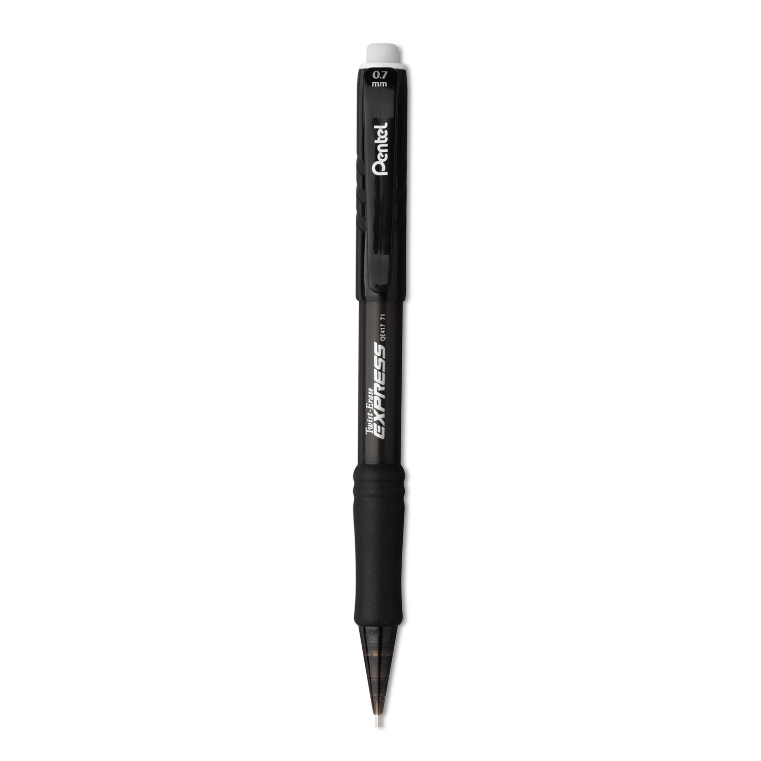 Pentel Twist-Erase EXPRESS Mechanical Pencil, 0.7 mm, HB (#2), Black Lead, Black Barrel, Dozen (QE417A)