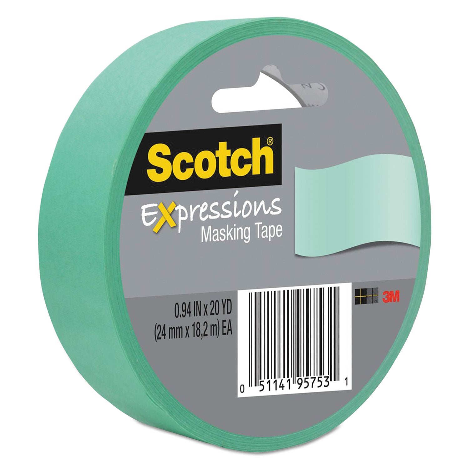 Scotch Expressions Masking Tape, 3" Core, 0.94" x 20 yds, Mint Green (3437MNT)