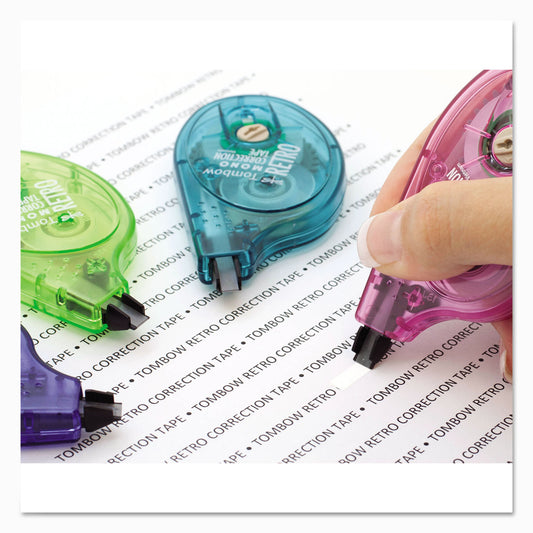 Tombow MONO Original Correction Tape, Assortedt RetroColor Applicators, 0.17" x 394", 6/Box (68670)
