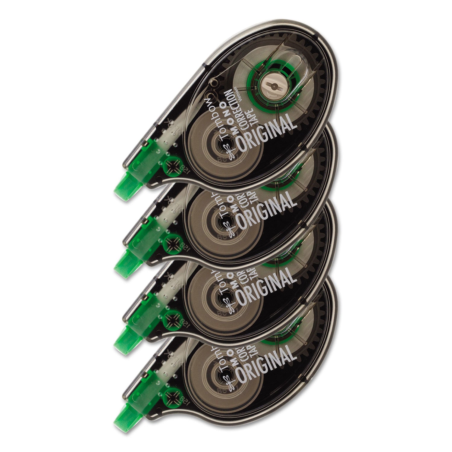 Tombow MONO Correction Tape, Non-Refillable, Gray/Clear Applicator, 0.17" x 394", White Tape, 4/Pack (68626)