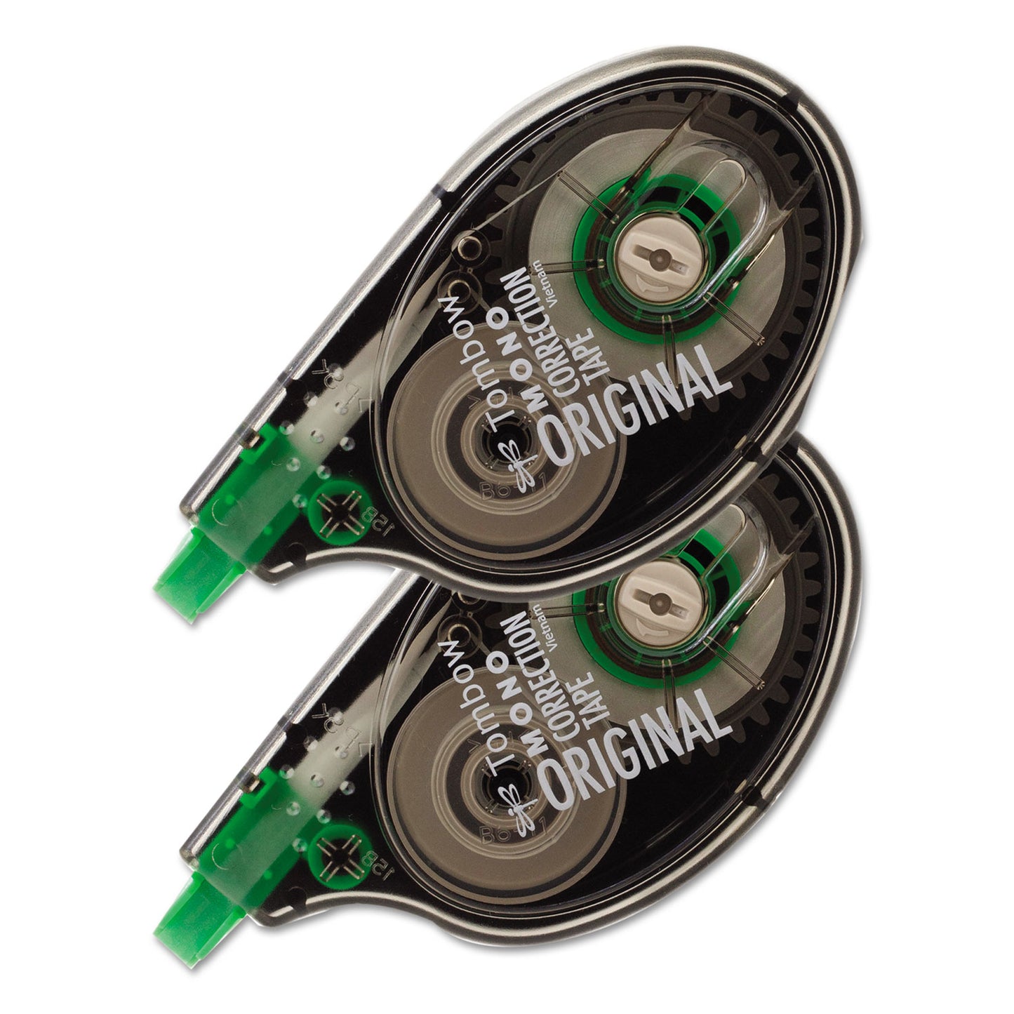 Tombow MONO Correction Tape, Non-Refillable, Gray/Clear Applicator, 0.17" x 394", White Tape, 2/Pack (68627)