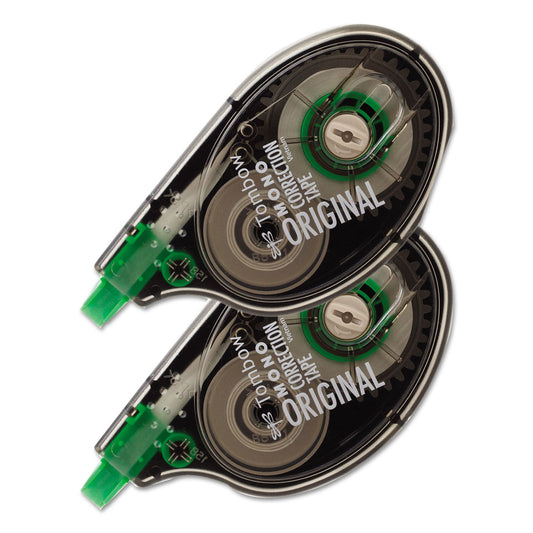 Tombow MONO Correction Tape, Non-Refillable, Gray/Clear Applicator, 0.17" x 394", White Tape, 2/Pack (68627)