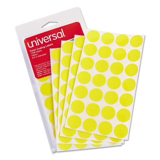 Universal Self-Adhesive Removable Color-Coding Labels, 0.75" dia, Yellow, 28/Sheet, 36 Sheets/Pack (40114)