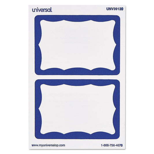 Universal Border-Style Self-Adhesive Name Badges, 3 1/2 x 2 1/4, White/Blue, 100/Pack (39120)