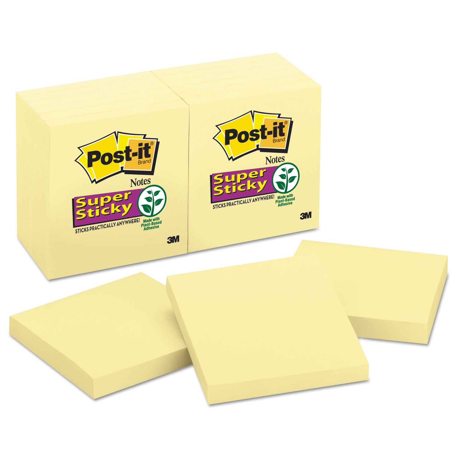 Post-it Pads in Canary Yellow, 3" x 3", 90 Sheets/Pad, 12 Pads/Pack (65412SSCY)