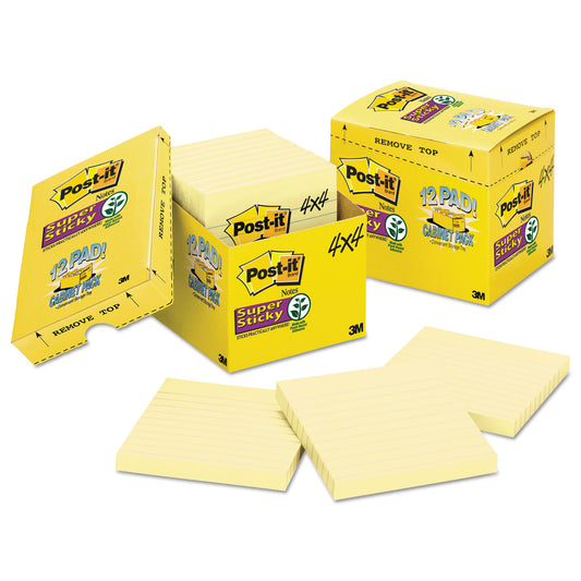 Post-it Pads in Canary Yellow, Cabinet Pack, Note Ruled, 4" x 4", 90 Sheets/Pad, 12 Pads/Pack (67512SSCP)