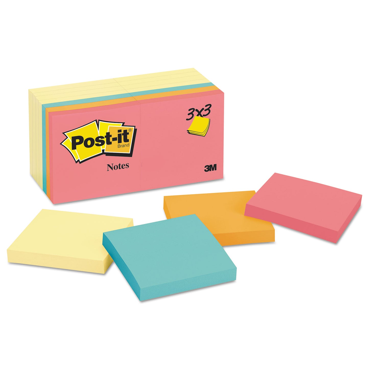 Post-it Original Pads Assorted Value Pack, 3 x 3, (8) Canary Yellow, (6) Poptimistic Collection Colors, 100 Sheets/Pad, 14 Pads/Pack (65414YWM)