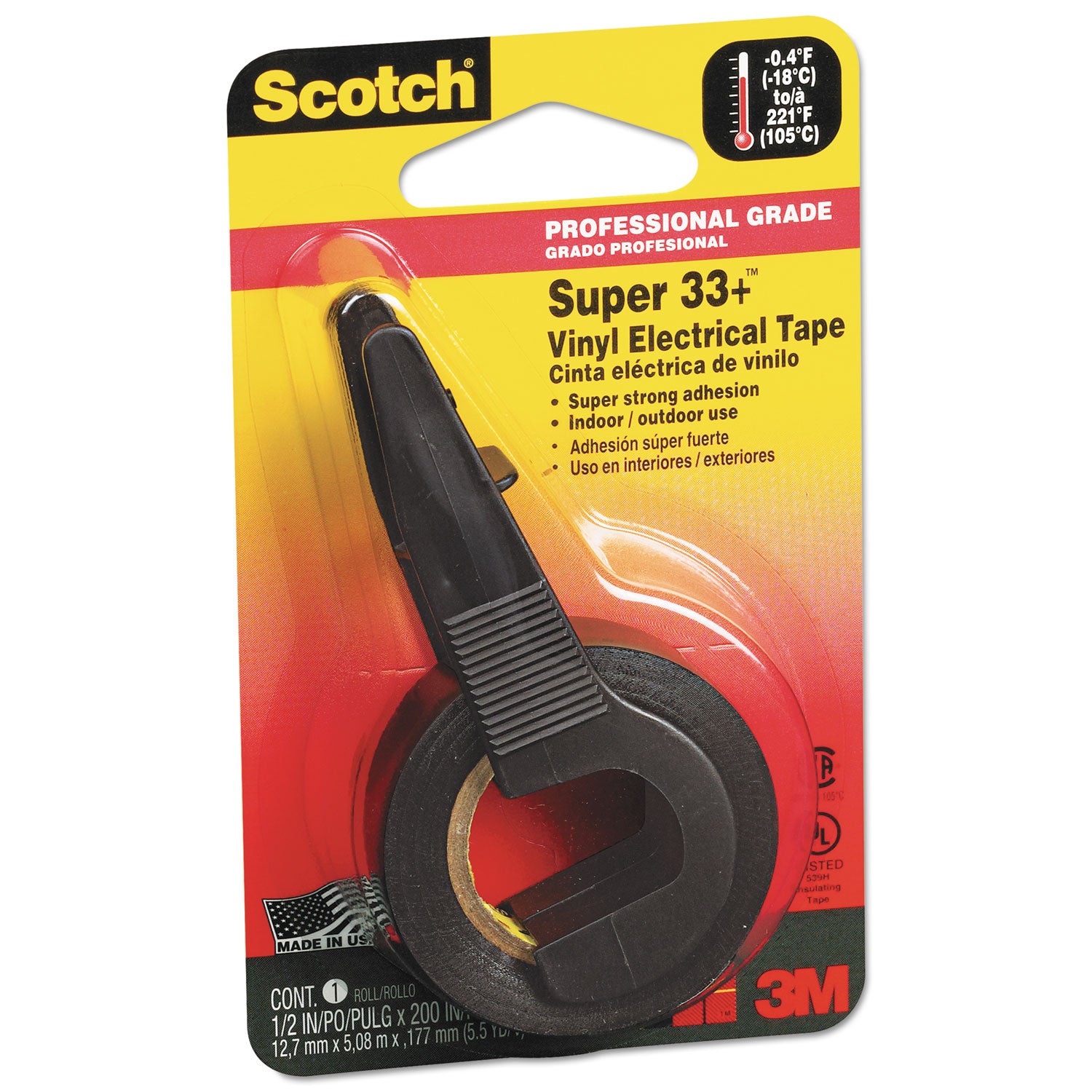 Scotch Super 33+ Vinyl Electrical Tape with Dispenser, 1" Core, 0.5" x 5.5 yds, Black (194NA)