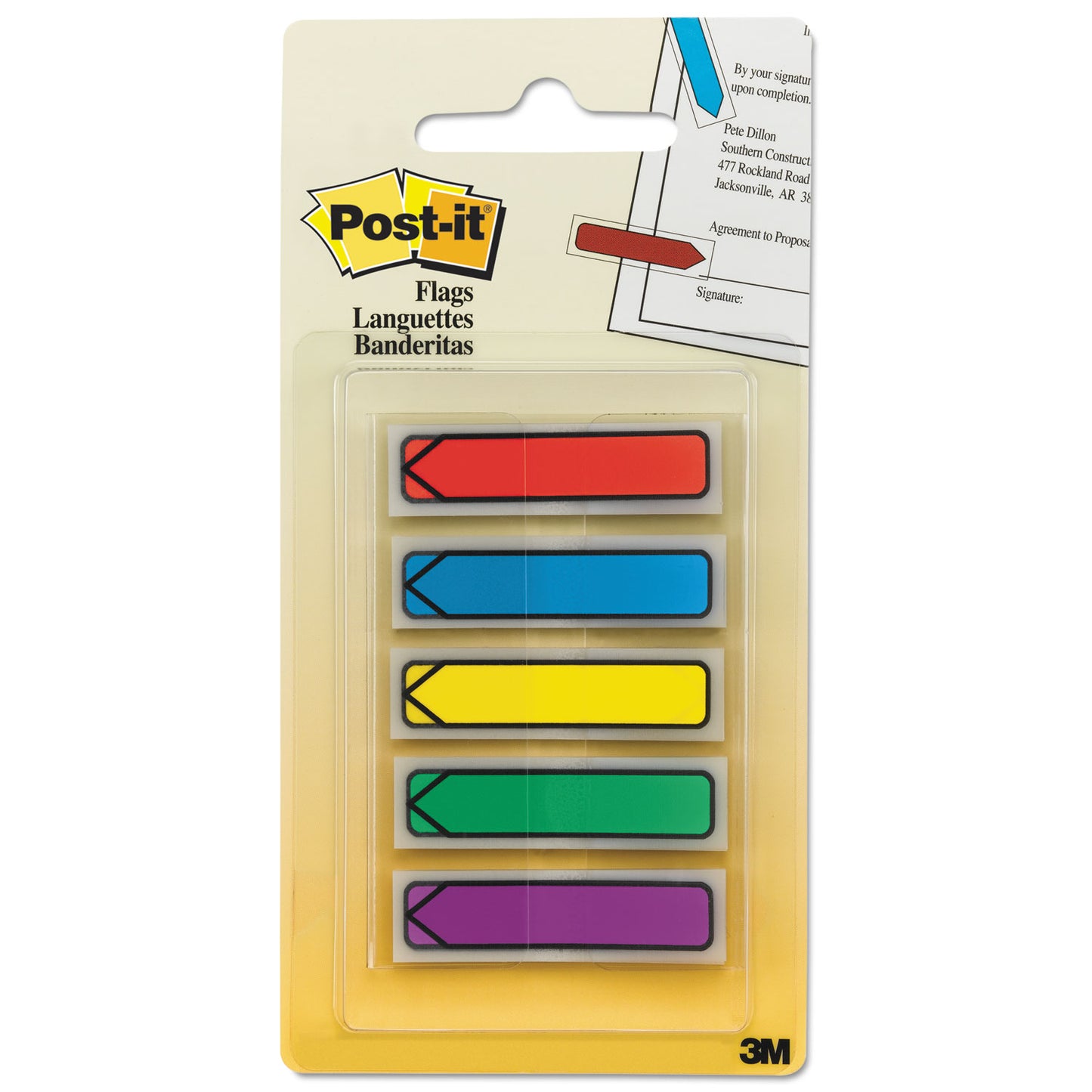 Post-it Arrow 0.5" Page Flags, Blue/Green/Purple/Red/Yellow, 20/Color, 100/Pack (684ARR1)