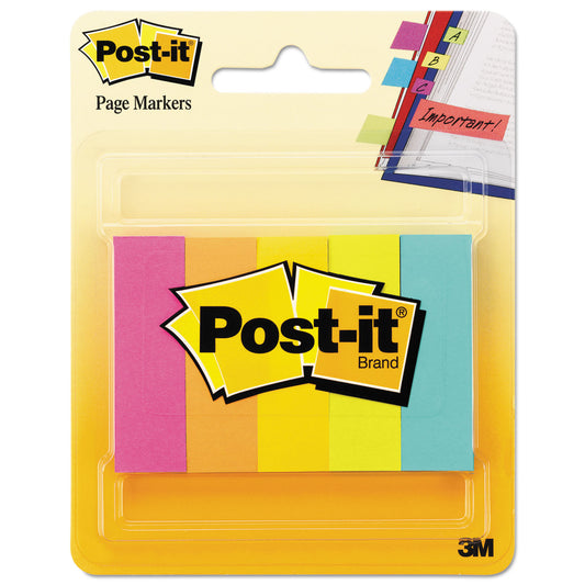 Post-it Page Flag Markers, Assorted Brights, 100 Flags/Pad, 5 Pads/Pack (6705AN)