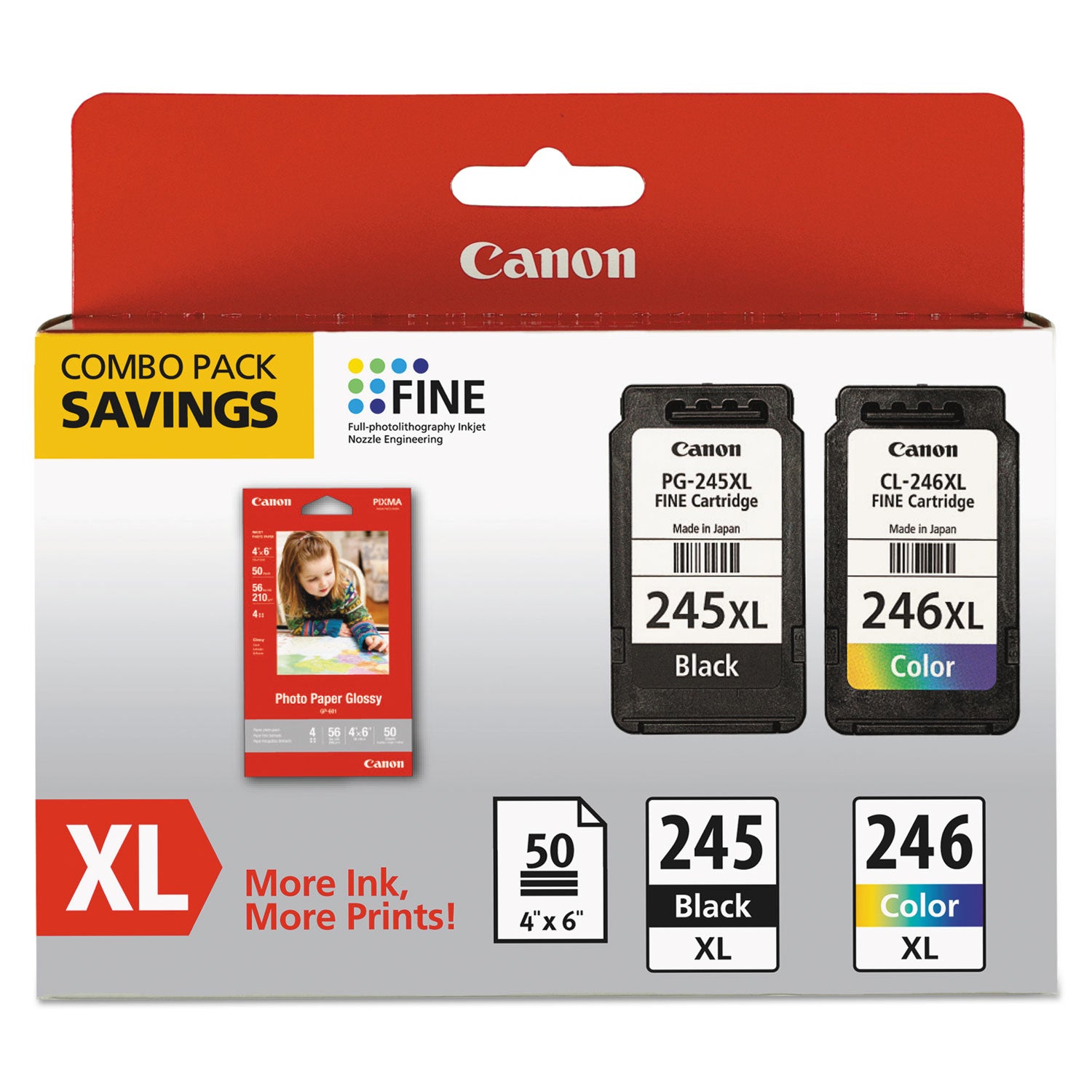 Canon 8278B005 (PG-245XL/CL-246XL) Ink/Paper Combo, 180/300 Page-Yield, Black/Tri-Color