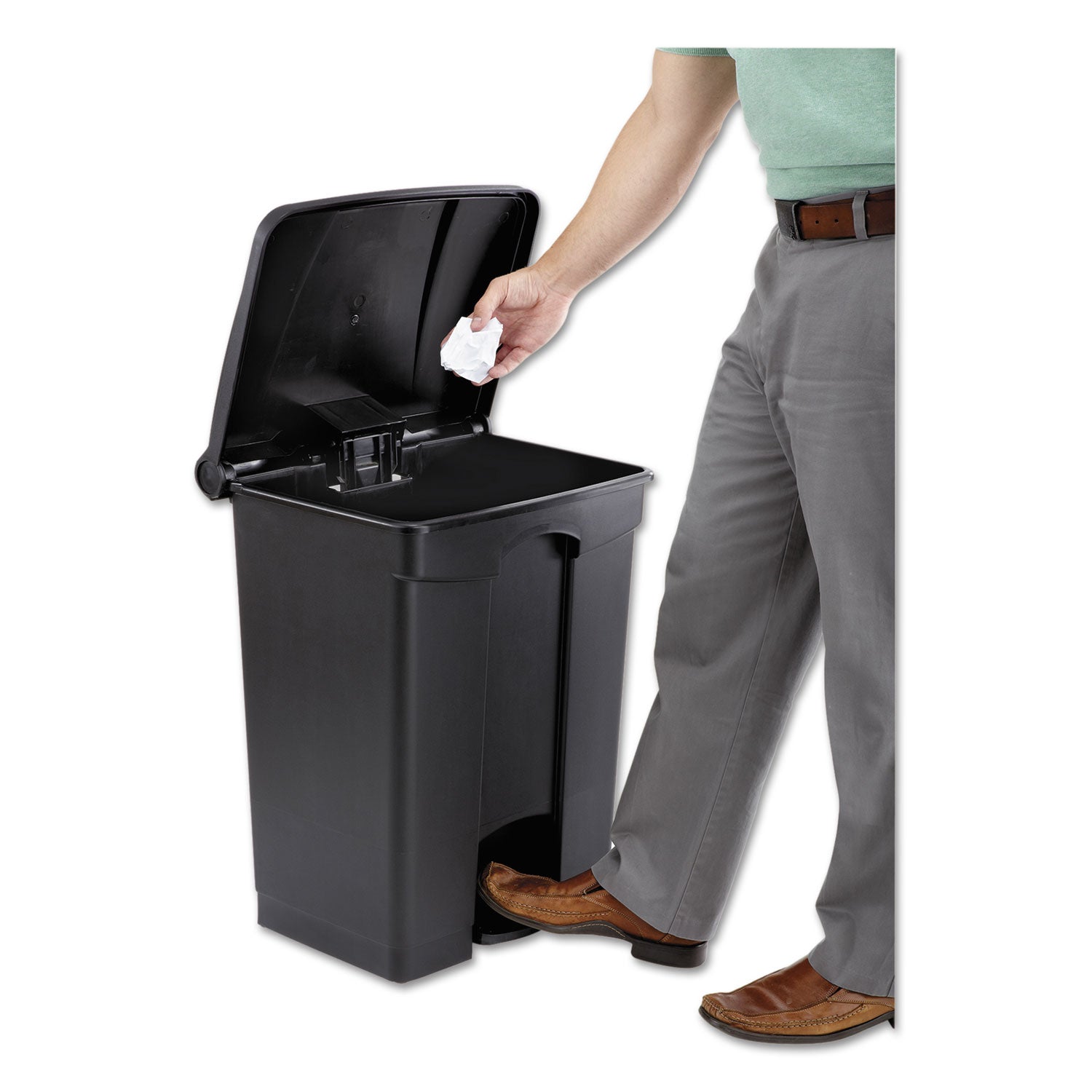 Safco Large Capacity Plastic Step-On Receptacle, 17 gal, Plastic, Black (9922BL)