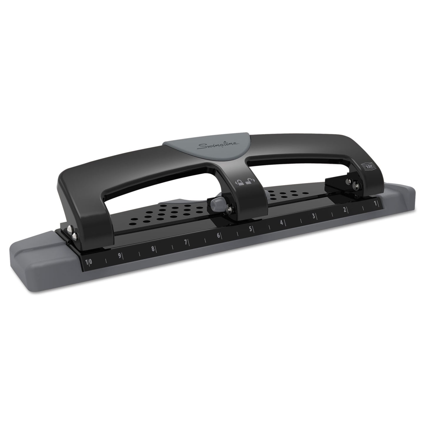 Swingline 12-Sheet SmartTouch Three-Hole Punch, 9/32" Holes, Black/Gray (74134)