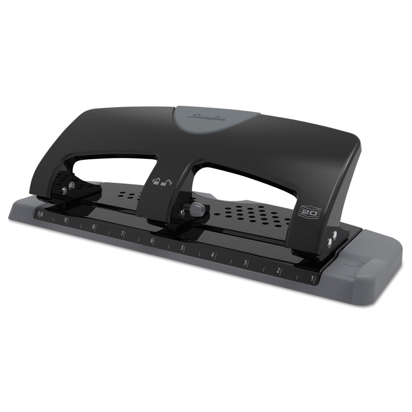 Swingline 20-Sheet SmartTouch Three-Hole Punch, 9/32" Holes, Black/Gray (74133)