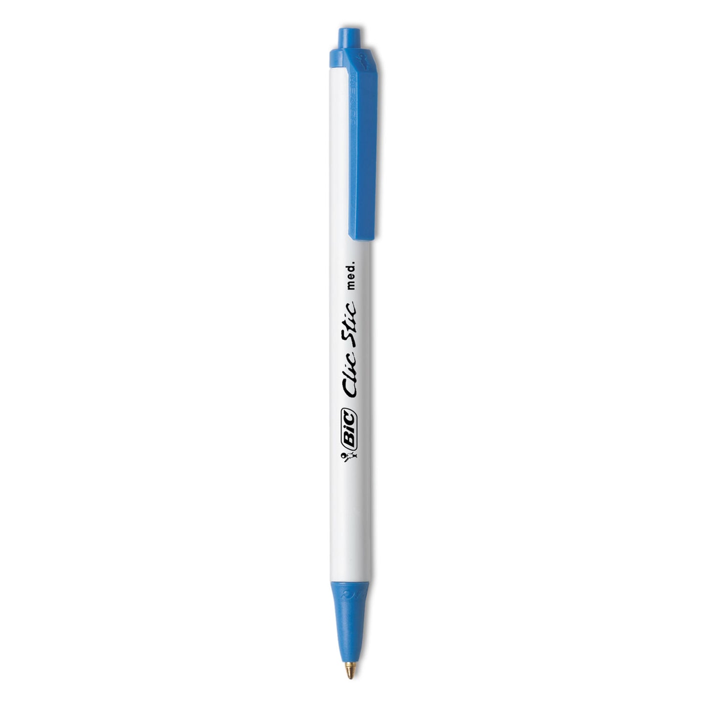 BIC Clic Stic Ballpoint Pen, Retractable, Medium 1 mm, Blue Ink, White Barrel, Dozen (CSM11BE)