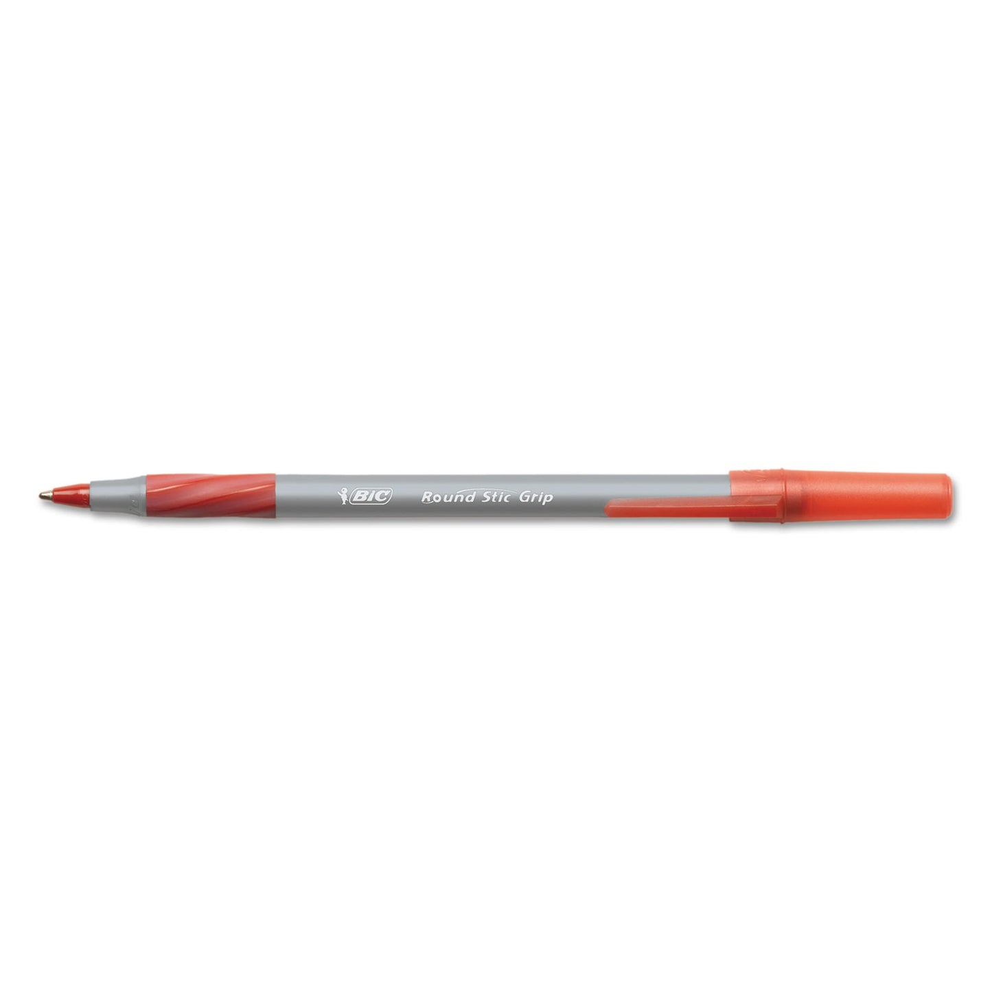 BIC Round Stic Grip Xtra Comfort Ballpoint Pen, Easy-Glide, Stick, Medium 1.2 mm, Red Ink, Gray/Red Barrel, Dozen (GSMG11RD)