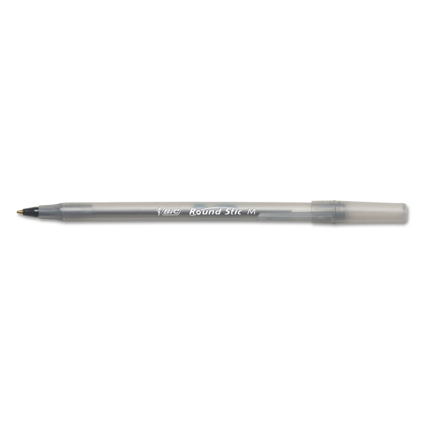 BIC Round Stic Xtra Life Ballpoint Pen, Stick, Medium 1 mm, Black Ink, Translucent Black Barrel, Dozen (GSM11BK)