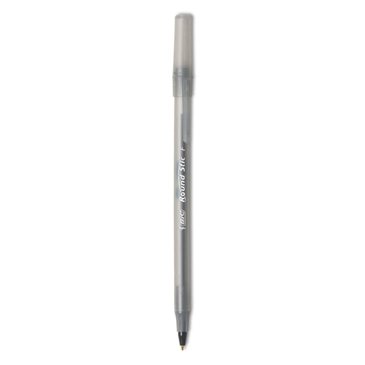 BIC Round Stic Xtra Precision Ballpoint Pen, Stick, Fine 0.8 mm, Black Ink, Smoke Barrel, Dozen (GSF11BK)