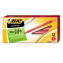 BIC Round Stic Xtra Life Ballpoint Pen, Stick, Medium 1 mm, Red Ink, Translucent Red Barrel, Dozen (GSM11RD)