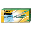 BIC Round Stic Grip Xtra Comfort Ballpoint Pen, Easy-Glide, Stick, Medium 1.2 mm, Green Ink, Gray/Green Barrel, Dozen (GSMG11GN)