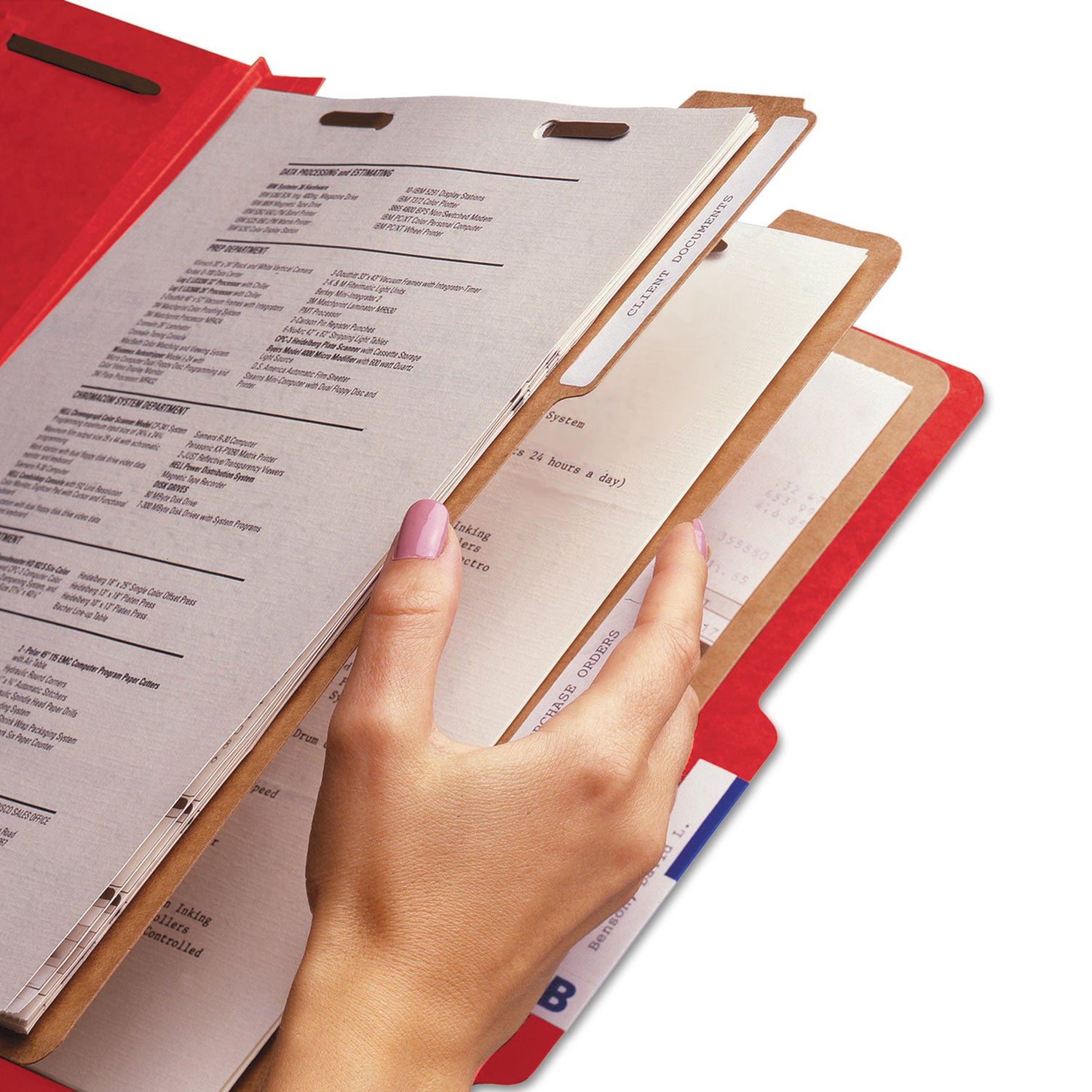 Smead Eight-Section Pressboard Top Tab Classification Folders, 8 SafeSHIELD Fasteners, 3 Dividers, Legal Size, Bright Red, 10/Box (19095)