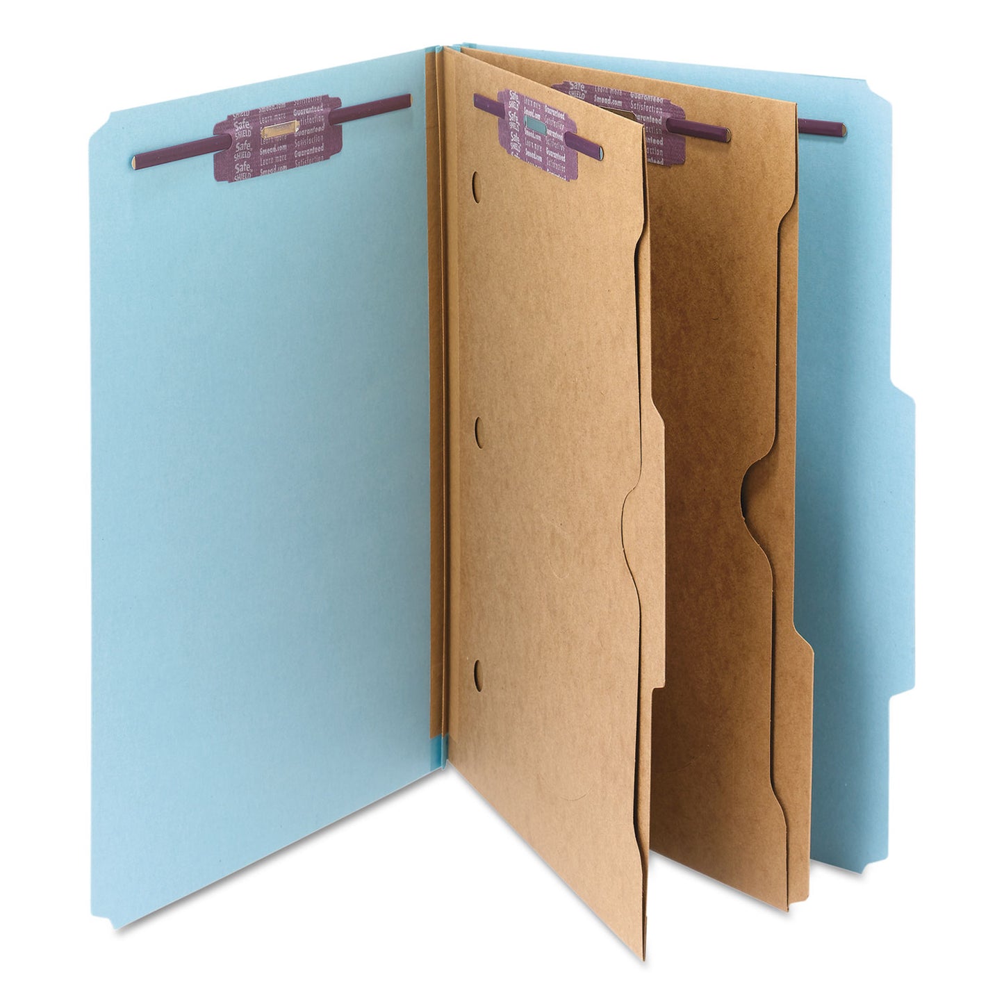 Smead 6-Section Pressboard Top Tab Pocket Classification Folders, 6 SafeSHIELD Fasteners, 2 Dividers, Legal Size, Blue, 10/Box (19081)