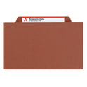 Smead Recycled Pressboard Classification Folders, 2" Expansion, 2 Dividers, 6 Fasteners, Legal Size, Red Exterior, 10/Box (19023)