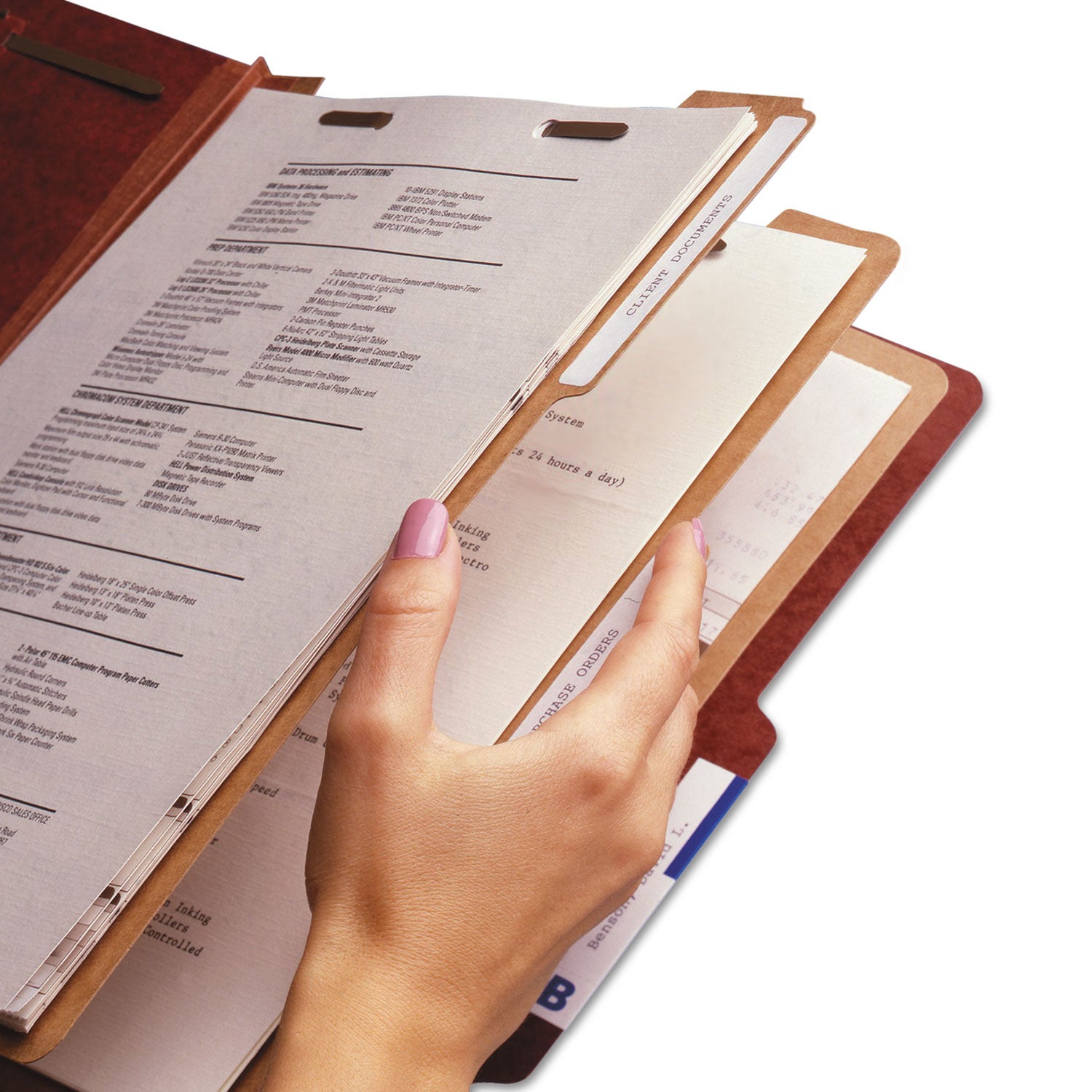 Smead Recycled Pressboard Classification Folders, 3" Expansion, 3 Dividers, 8 Fasteners, Letter Size, Red Exterior, 10/Box (14099)
