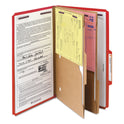 Smead 6-Section Pressboard Top Tab Pocket Classification Folders, 6 SafeSHIELD Fasteners, 2 Dividers, Legal Size, Bright Red, 10/BX (19082)