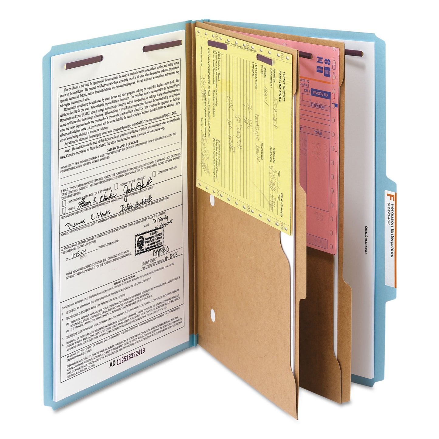 Smead 6-Section Pressboard Top Tab Pocket Classification Folders, 6 SafeSHIELD Fasteners, 2 Dividers, Legal Size, Blue, 10/Box (19081)