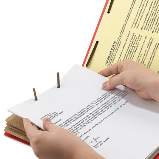 Smead Eight-Section Pressboard Top Tab Classification Folders, 8 SafeSHIELD Fasteners, 3 Dividers, Letter Size, Bright Red, 10/Box (14095)