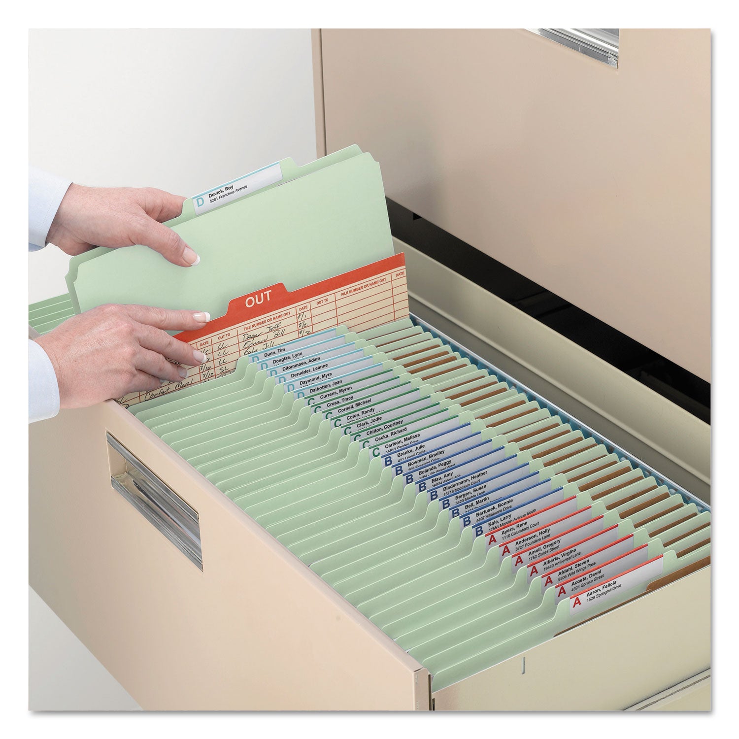 Smead Pressboard Classification Folders, Six SafeSHIELD Fasteners, 2/5-Cut Tabs, 2 Dividers, Letter Size, Gray-Green, 10/Box (14076)