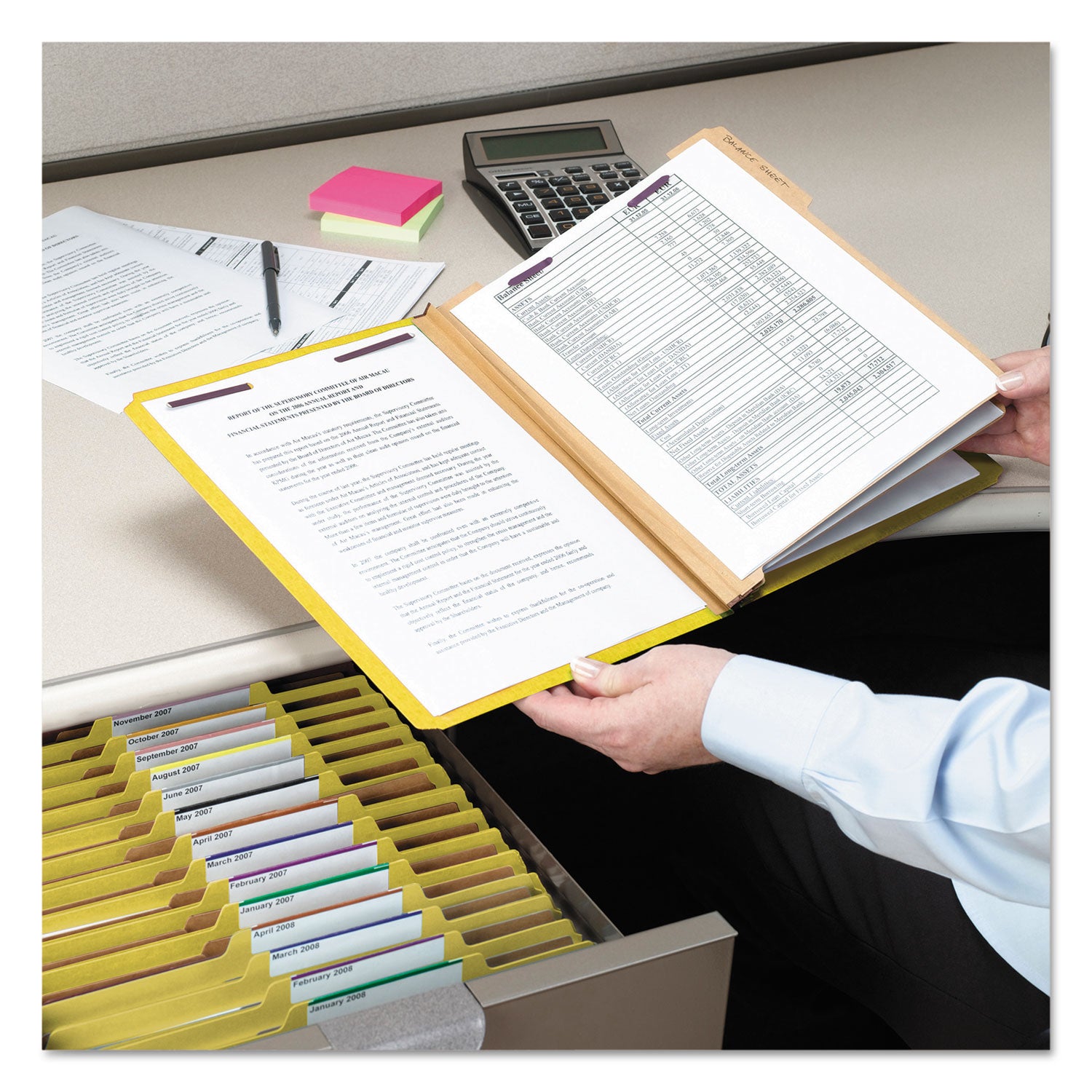Smead Eight-Section Pressboard Top Tab Classification Folders, Eight SafeSHIELD Fasteners, 3 Dividers, Legal Size, Yellow, 10/Box (19098)