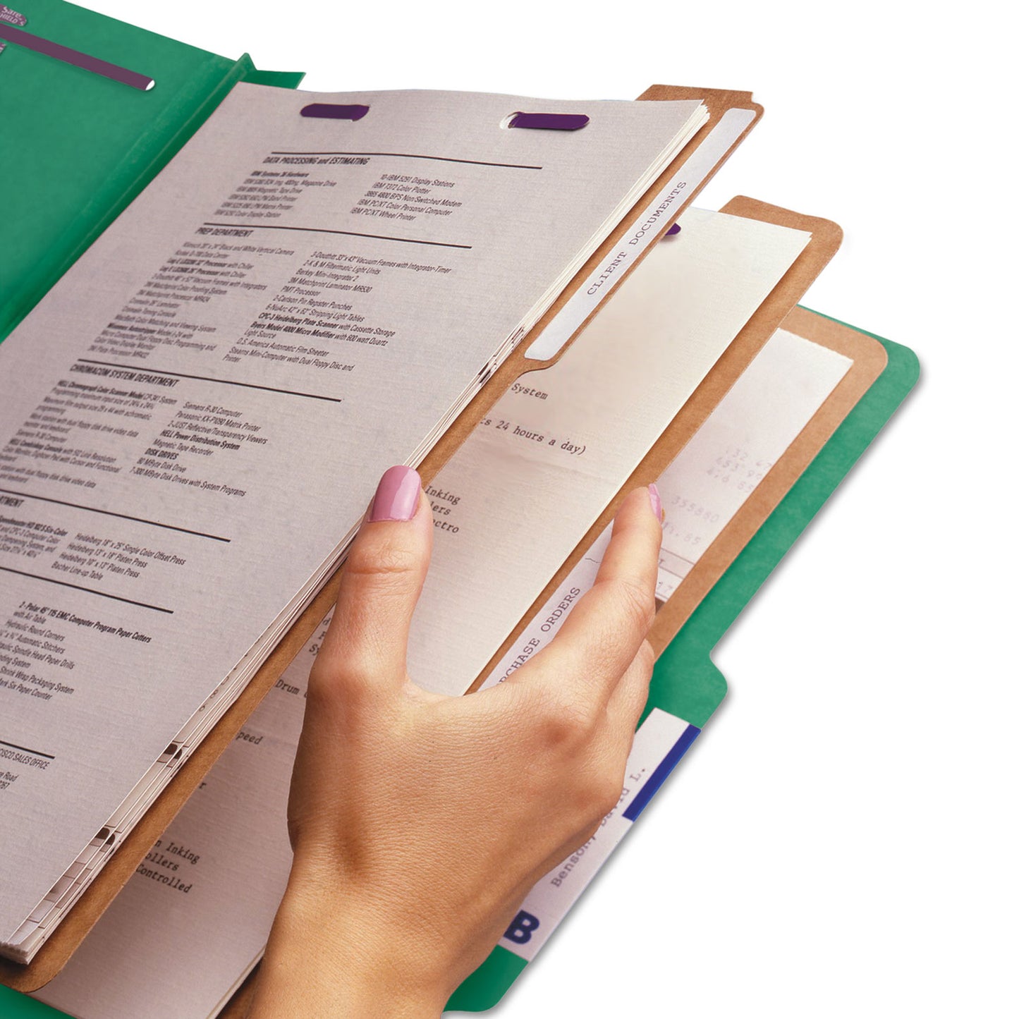 Smead Eight-Section Pressboard Top Tab Classification Folders, Eight SafeSHIELD Fasteners, 3 Dividers, Legal Size, Green, 10/Box (19097)