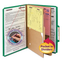 Smead 6-Section Pressboard Top Tab Pocket Classification Folders, 6 SafeSHIELD Fasteners, 2 Dividers, Legal Size, Green, 10/Box (19083)