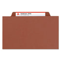 Smead Pressboard Classification Folders, Four SafeSHIELD Fasteners, 2/5-Cut Tabs, 1 Divider, Legal Size, Red, 10/Box (18775)