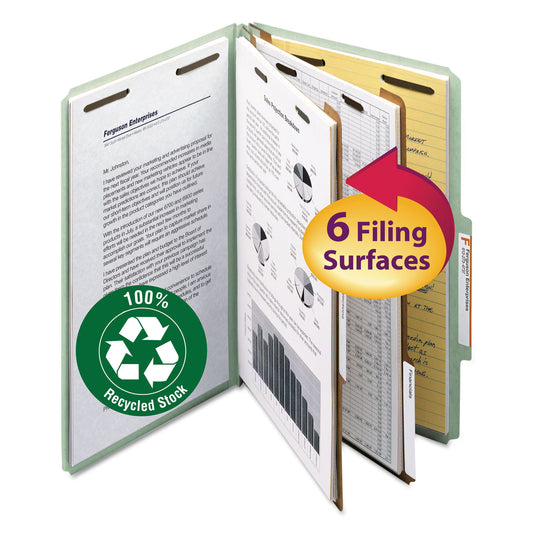 Smead Recycled Pressboard Classification Folders, 2" Expansion, 2 Dividers, 6 Fasteners, Legal Size, Gray-Green, 10/Box (19022)
