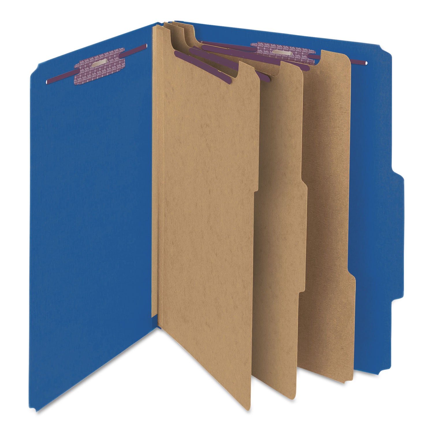 Smead Eight-Section Pressboard Top Tab Classification Folders, 8 SafeSHIELD Fasteners, 3 Dividers, Legal Size, Dark Blue, 10/Box (19096)