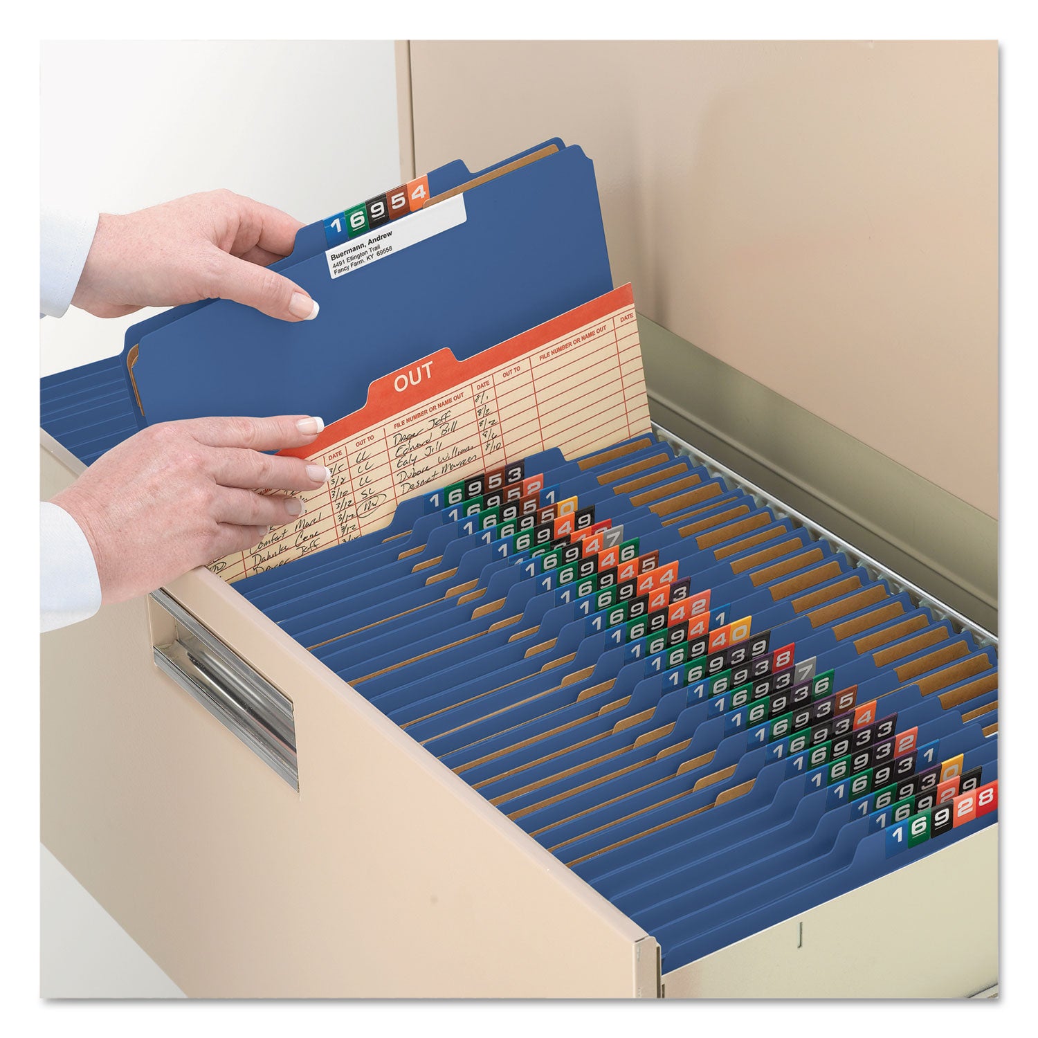 Smead Eight-Section Pressboard Top Tab Classification Folders, 8 SafeSHIELD Fasteners, 3 Dividers, Legal Size, Dark Blue, 10/Box (19096)
