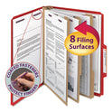 Smead Eight-Section Pressboard Top Tab Classification Folders, 8 SafeSHIELD Fasteners, 3 Dividers, Letter Size, Bright Red, 10/Box (14095)