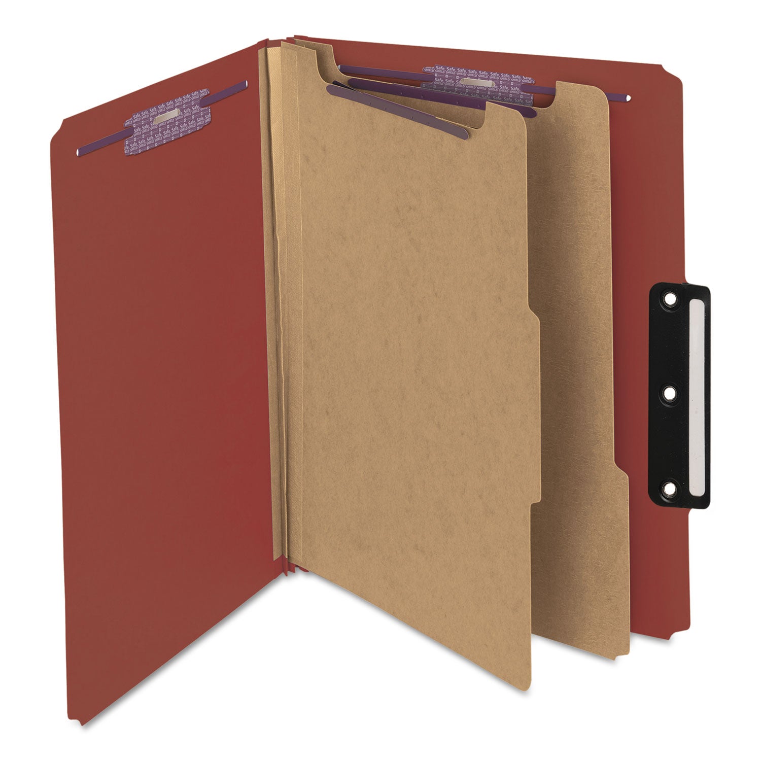 Smead Pressboard Classification Folders, Six SafeSHIELD Fasteners, 1/3-Cut Tabs, 2 Dividers, Letter Size, Red, 10/Box (14230)