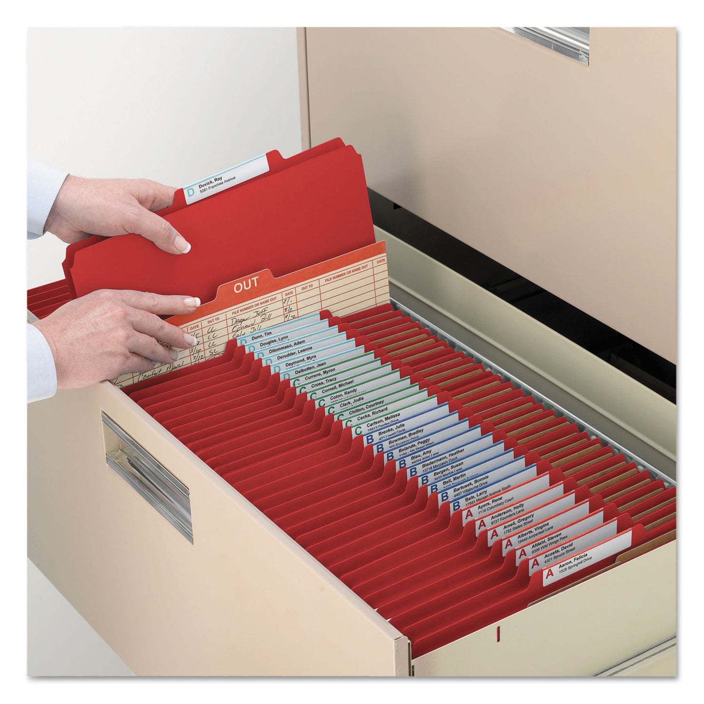 Smead Eight-Section Pressboard Top Tab Classification Folders, 8 SafeSHIELD Fasteners, 3 Dividers, Legal Size, Bright Red, 10/Box (19095)