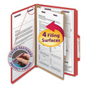Smead Four-Section Pressboard Top Tab Classification Folders, Four SafeSHIELD Fasteners, 1 Divider, Legal Size, Bright Red, 10/Box (18731)